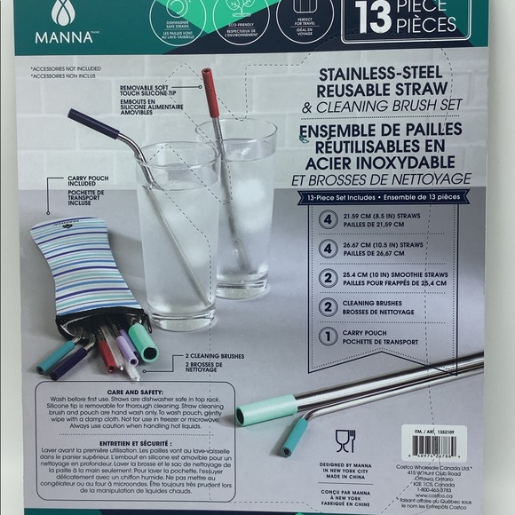 STAINLESS - STEEL  REUSABLE STRAWS & CLEANING BRUSH SET,  BRAND NEW - Picture 2 of 3